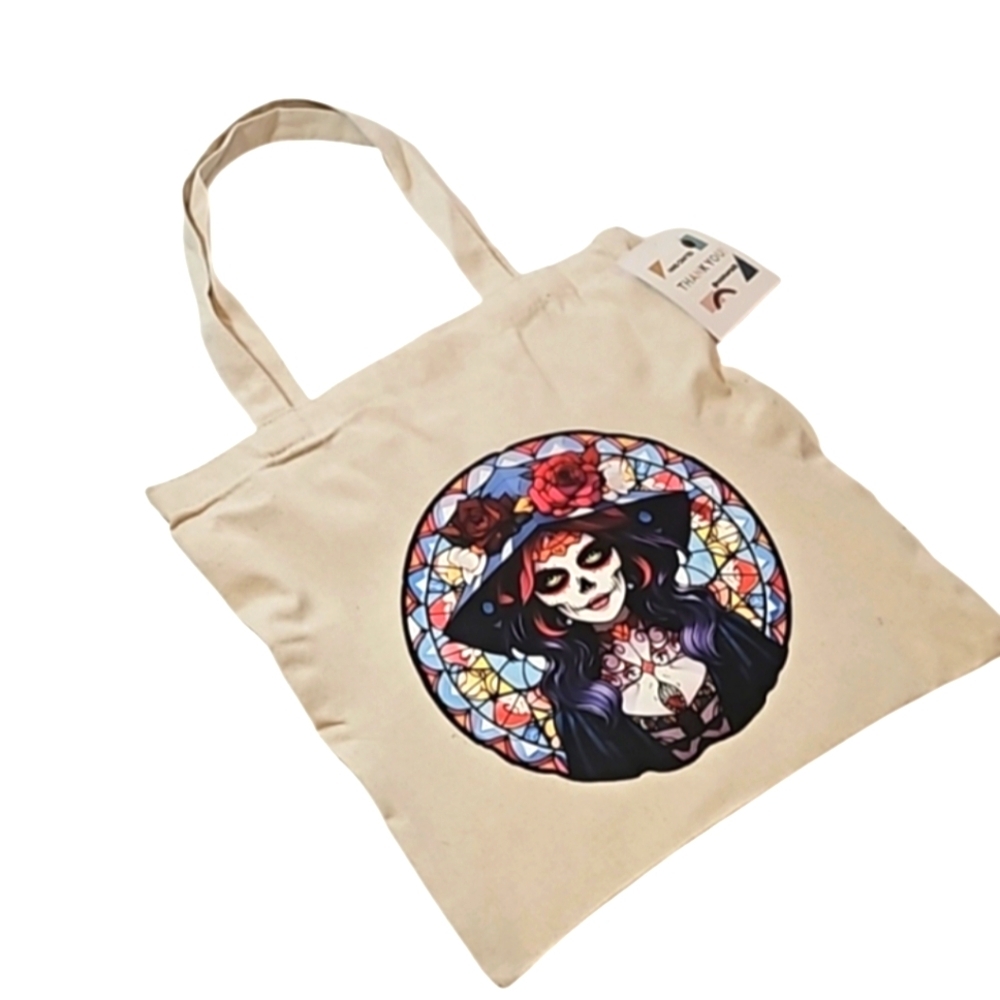 Hand Crafted Reusable Bag Canvas 100% Cotton Skull